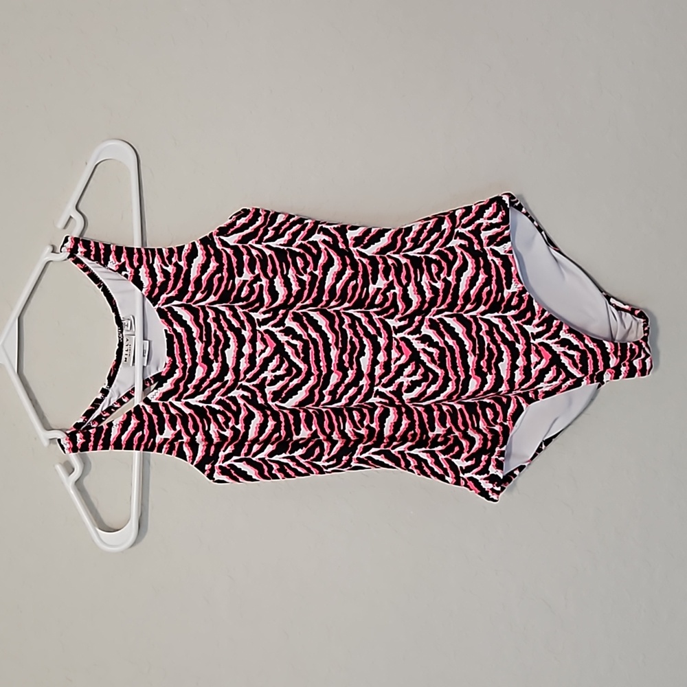 Milly Minis pink/black one piece swim suit, size 14